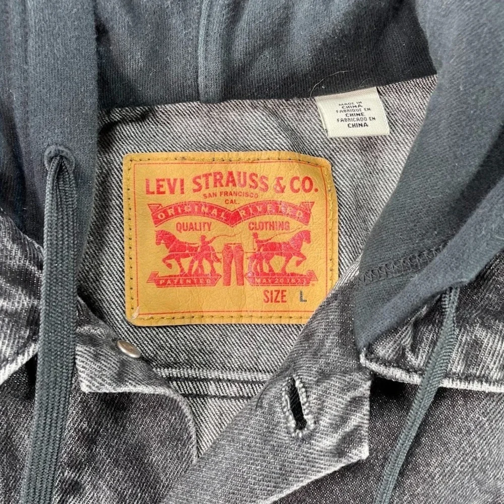 Levi's Hybrid Hooded Trucker Jacket Black Mens Size Large (L) Button